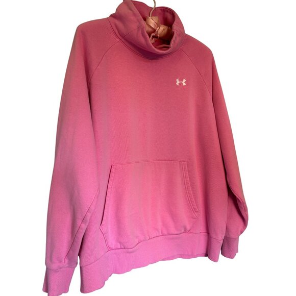 Under Armour Pink Pullover Sweatshirt LG Womens Cozy Kangaroo Pocket Mock Turtle - Picture 1 of 12